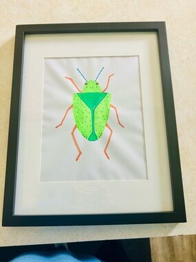 Green Bug Watercolor Art 8 x 10